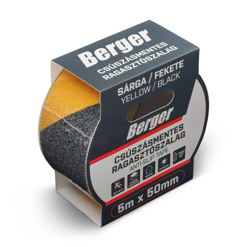 BERGER csúszásmentes ragasztószalag 5mx50mm/0,8mm sárga/fekete