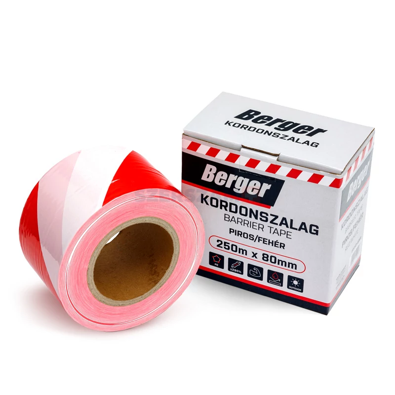 BERGER kordonszalag PE 250mx80mm/0,04mm piros/fehér