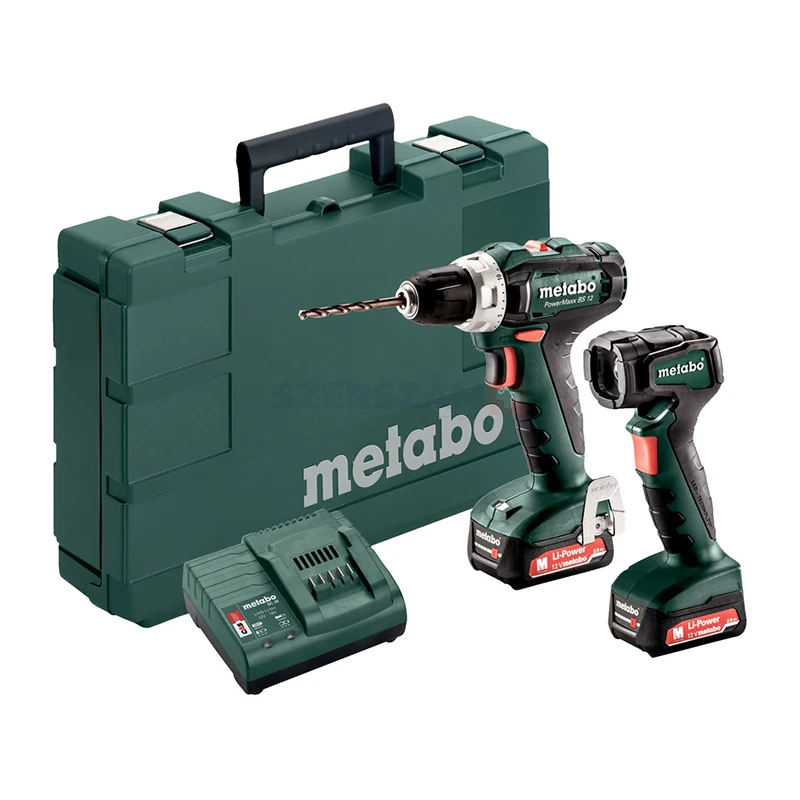 METABO PowerMaxx BS12 akkus fúró-csavarozó 2x2,0Ah + ULA 12 LED lámpa kofferben 601036900